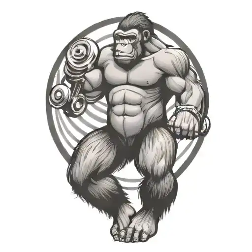 gorilla lifting weights tattoo design idea