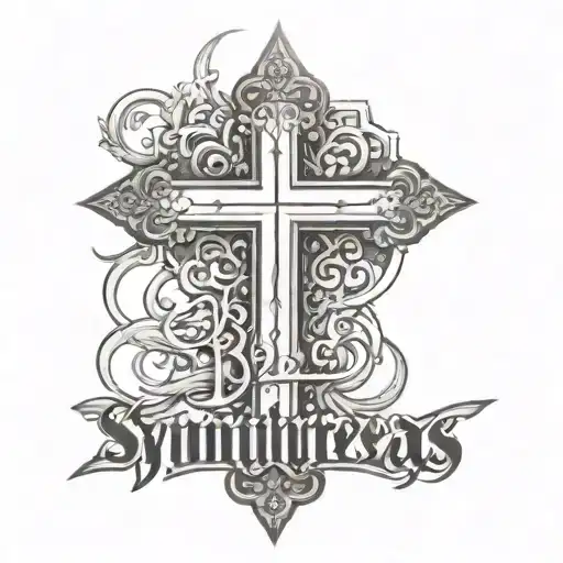 Jesus cross with name dezelan in cursive font  tattoo design idea