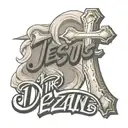 Jesus cross with name dezelan in cursive font  tattoo design idea