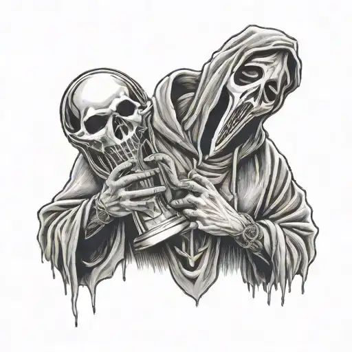 ghostface from scream with nba trophy  tattoo design idea