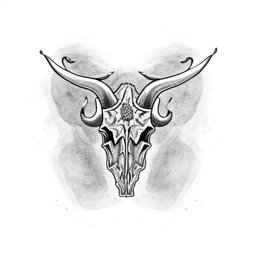 a long horn skull with a deser inside  tattoo design idea