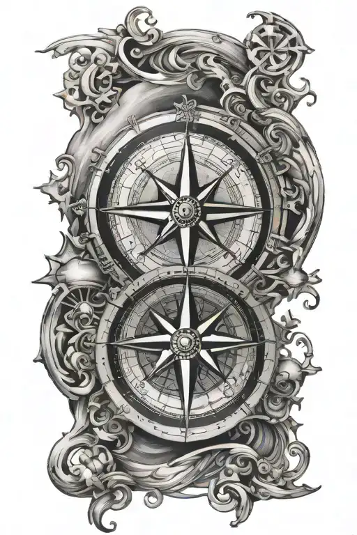 Nautical compass surrounded tattoo design idea