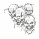 see no evil hear no evil speak no evil killer clowns x3 grotesque ripped flesh stitched eyes and mouth black and white  tattoo design idea