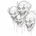 see no evil hear no evil speak no evil killer clowns x3 grotesque ripped flesh stitched eyes and mouth black and white  tattoo design idea