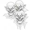 see no evil hear no evil speak no evil killer clowns x3 grotesque ripped flesh stitched eyes and mouth black and white  tattoo design idea