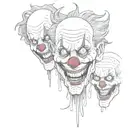 see no evil hear no evil speak no evil killer clowns x3 grotesque ripped flesh stitched eyes and mouth black and white  tattoo design idea