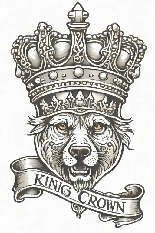 kings crown on dog pawprint  with name King  tattoo design idea