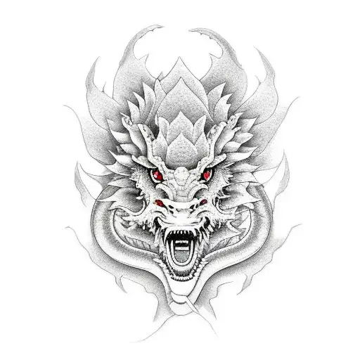 Japanese dragon with lotus flower  tattoo design idea