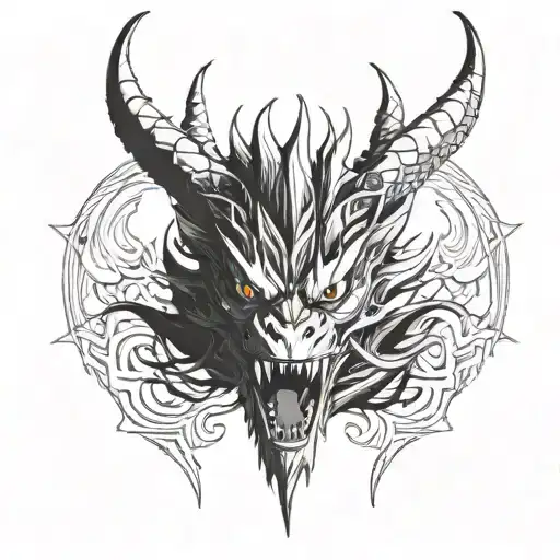 drakengard 3 mikhail dragon face symmetric looking in camera with open mouth and angry tattoo design idea