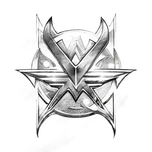 a mix of the bat symbol, wonder woman logo, and aquaman trident  tattoo design idea
