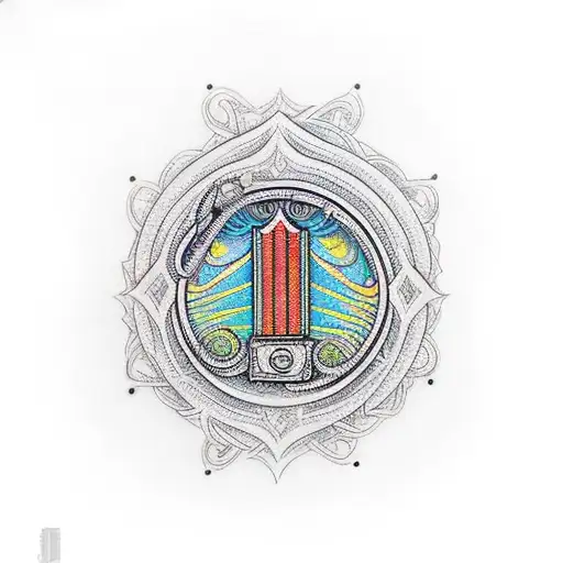 A harmonica surrounded by intricate patterns inspired by Lord of the Rings tattoo design idea