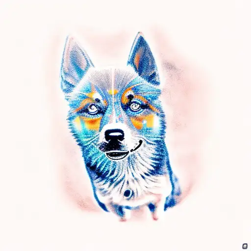 A majestic Blue Heeler standing in front of a breathtaking sunset tattoo design idea