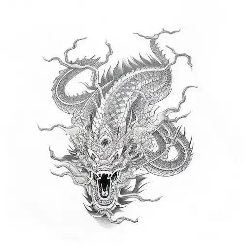an asian dragon with ringed eyes  tattoo design idea