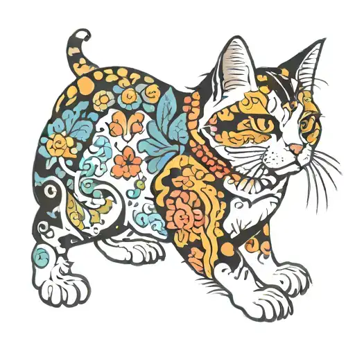 calico fat cat colour tattoo tattoo design idea