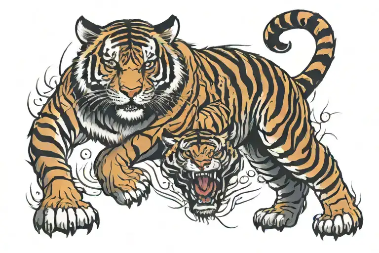 circus tiger fire  tattoo design idea