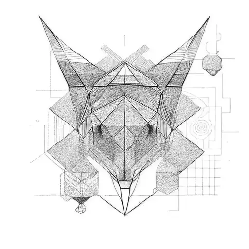 Tech-Inspired Design: Geometric shapes combined with circuit-like lines, pixelated sections, or arrangements that resemb tattoo design idea