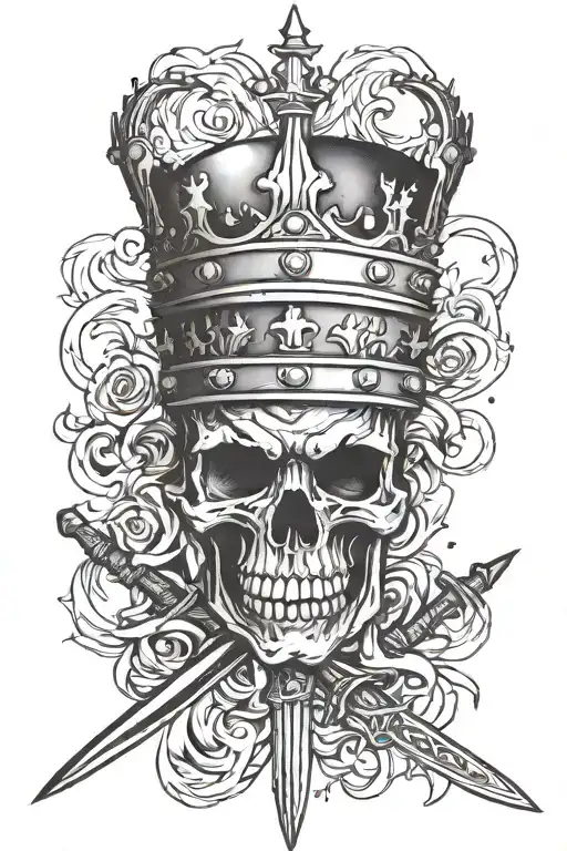 make a black and white tattoo of a crown with a sword going through the crown tattoo design idea