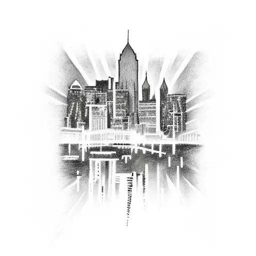 write Philly in bold letters tattoo with city skyline and 1989 tattoo design idea