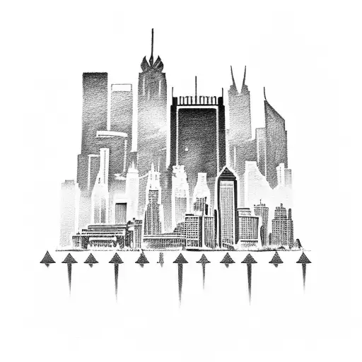 write Philly in bold letters tattoo with city skyline and 1989 tattoo design idea