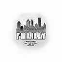 write Philly in bold letters tattoo with city skyline and 1989 tattoo design idea