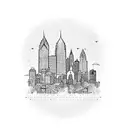 write Philly in bold letters tattoo with city skyline and 1989 tattoo design idea