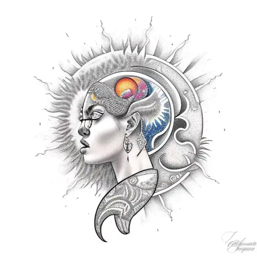 sun and moon with Afro hair tattoo design idea