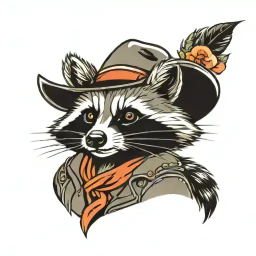 raccoon in cowboy hat  tattoo design idea