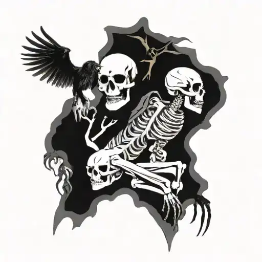 homelessness, poverty, darkness, addiction, skeletons, poison, crows, tents, dragons tattoo design idea