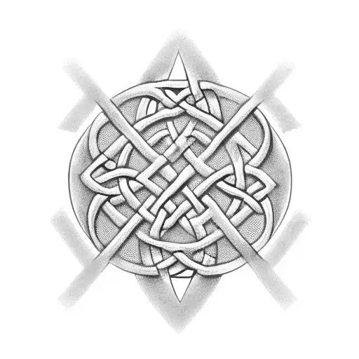 masculibe initials A and J in celtic font inside of a tribal trinity knot  tattoo design idea