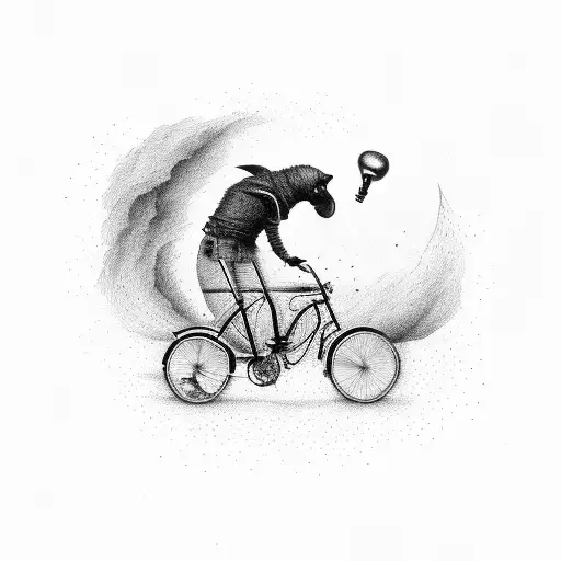 a crowbar riding a bicycle in a tornado tattoo design idea