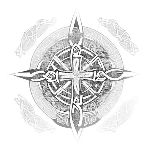 celtic cross within a McEvoy crest with chi rho at bottom tattoo design idea