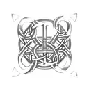 masculibe initials A and J in celtic font inside of a tribal trinity knot  tattoo design idea