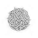masculibe initials A and J in celtic font inside of a tribal trinity knot  tattoo design idea