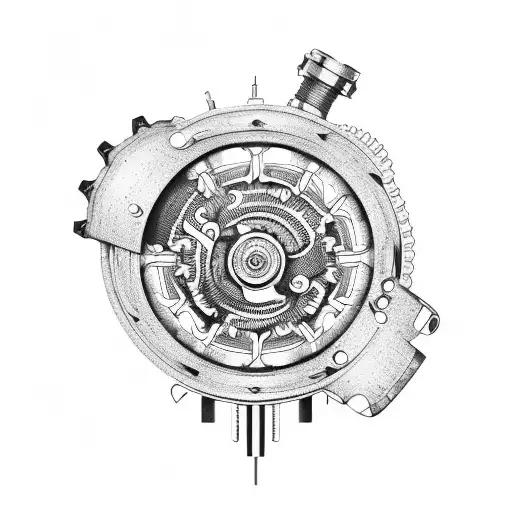Incorporate intricate mechanical gears and pistons into a biomechanical arm design tattoo design idea