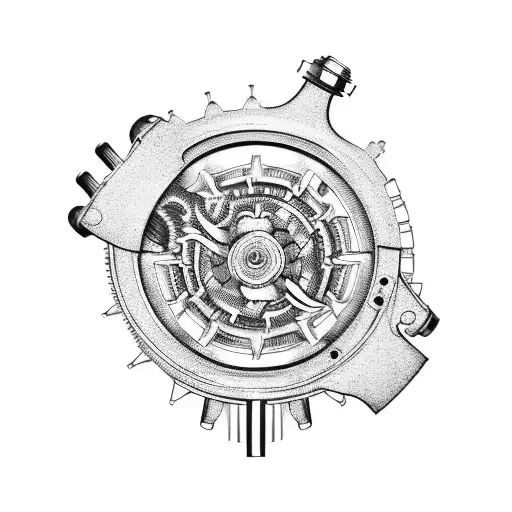 Incorporate intricate mechanical gears and pistons into a biomechanical arm design tattoo design idea