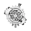 Incorporate intricate mechanical gears and pistons into a biomechanical arm design tattoo design idea