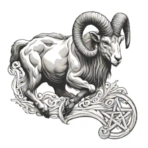 The ram from the pentagram, baphomet tattoo design idea