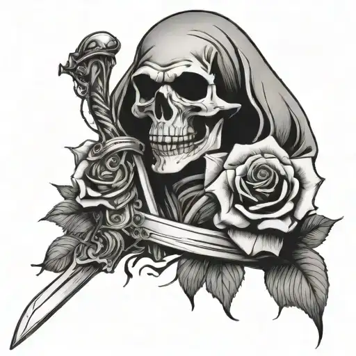 Grim Reaper Sword Rose subliminal message tattoo design idea