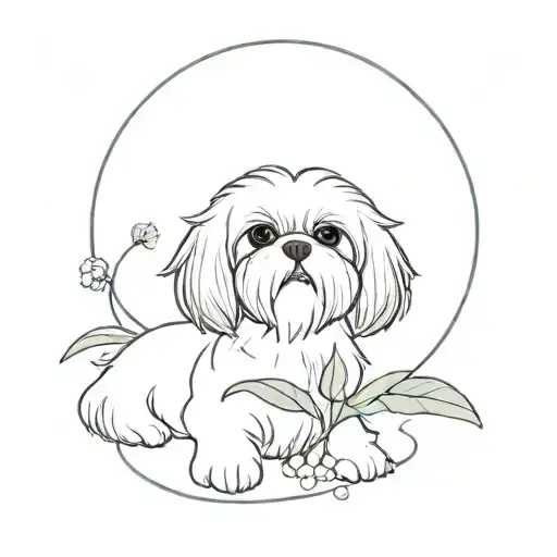 A mystical sage plant intertwined with a playful Shih Tzu, symbolizing wisdom and loyalty tattoo design idea