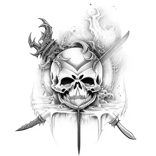 Death with sword and bloodmoon tattoo design idea
