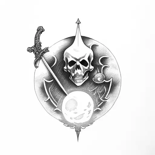 Death with sword and bloodmoon tattoo design idea