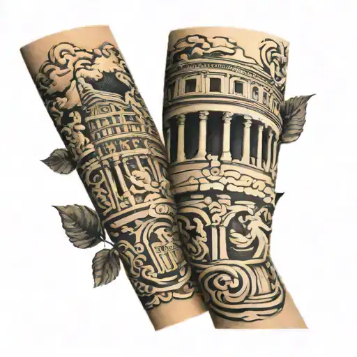 arm sleeve with Rome, Athens, Germany  tattoo design idea