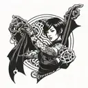 Ada Wong character with a mechanical snake intertwined around her tattoo design idea