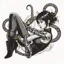 Ada Wong character with a mechanical snake intertwined around her tattoo design idea