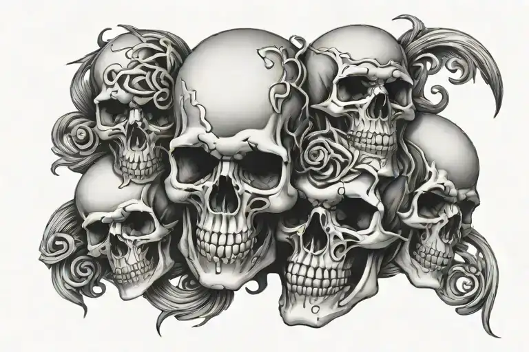series of skull linked together tattoo design idea