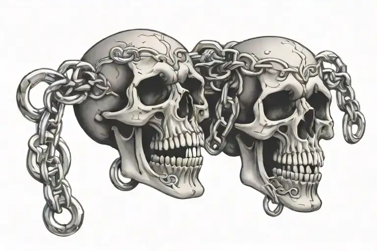 skull chain links tattoo design idea