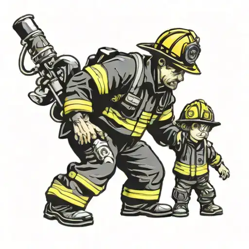 firefighter holding child's hand  tattoo design idea