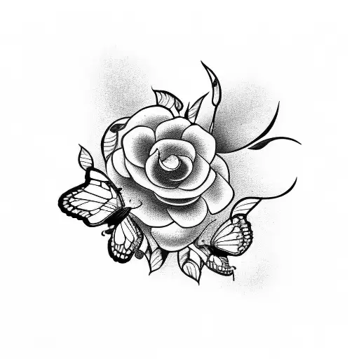 Flower with Butterflies and a snake tattoo design idea