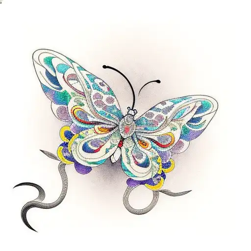 Flower snake butterfly tattoo design idea