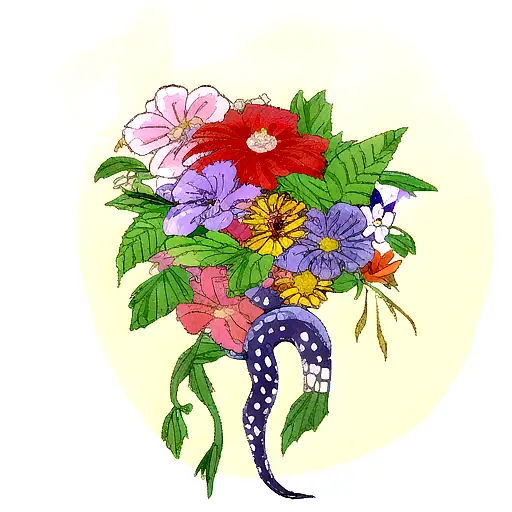 Flower with Butterflies and a snake tattoo design idea